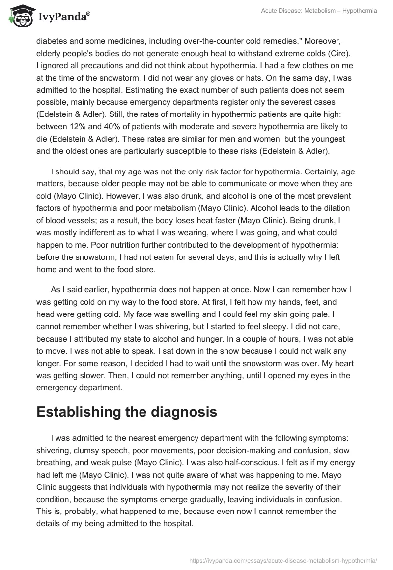 Acute Disease: Metabolism – Hypothermia. Page 2