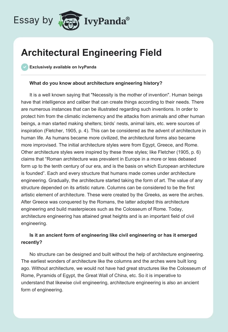 Architectural Engineering Field. Page 1