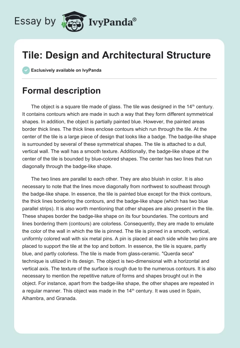 Tile: Design and Architectural Structure. Page 1