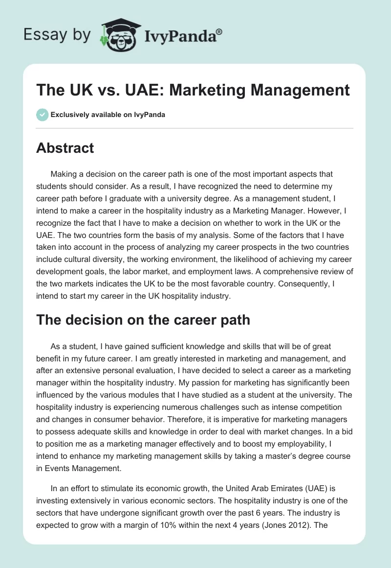 The UK vs. UAE: Marketing Management. Page 1