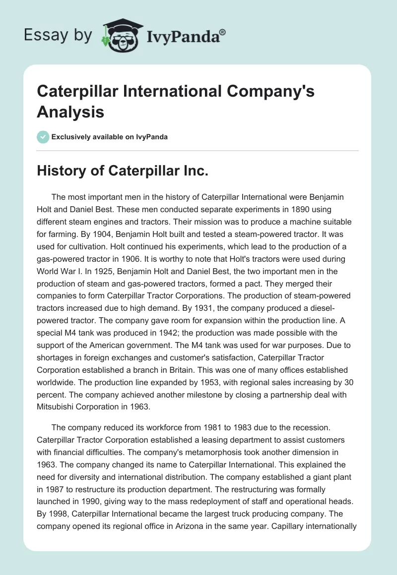 Caterpillar International Company's Analysis. Page 1