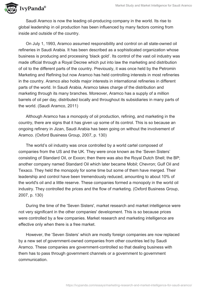 Market Study and Market Intelligence for Saudi Aramco. Page 2