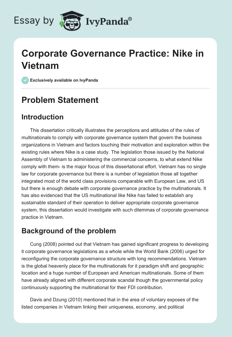 Corporate Governance Practice: Nike in Vietnam. Page 1