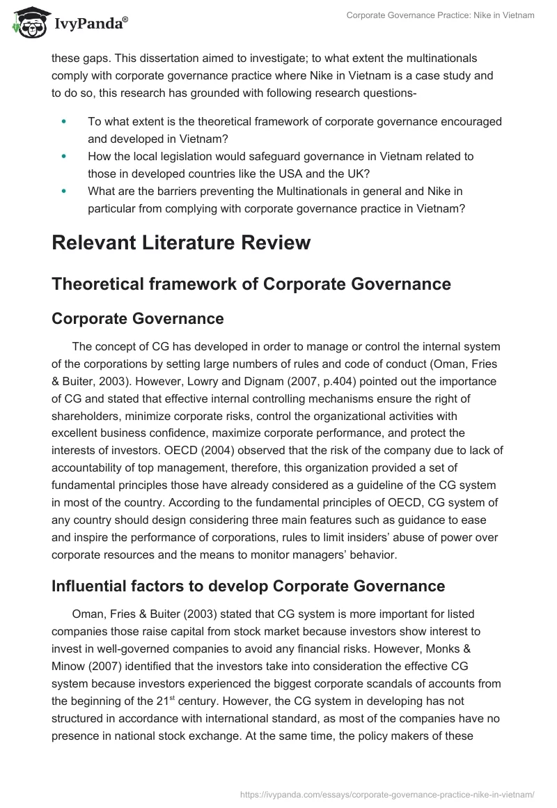 Corporate Governance Practice: Nike in Vietnam. Page 3