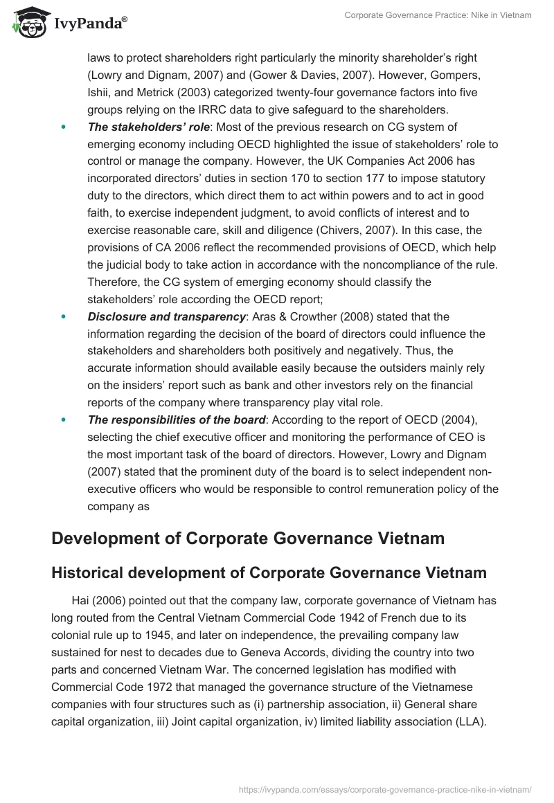 Corporate Governance Practice: Nike in Vietnam. Page 5