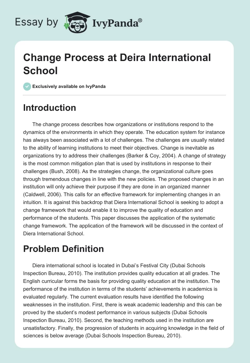 Change Process at Deira International School. Page 1