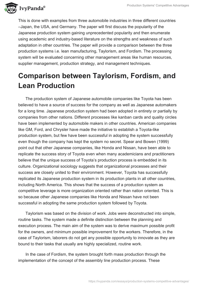 Production Systems' Competitive Advantages. Page 2