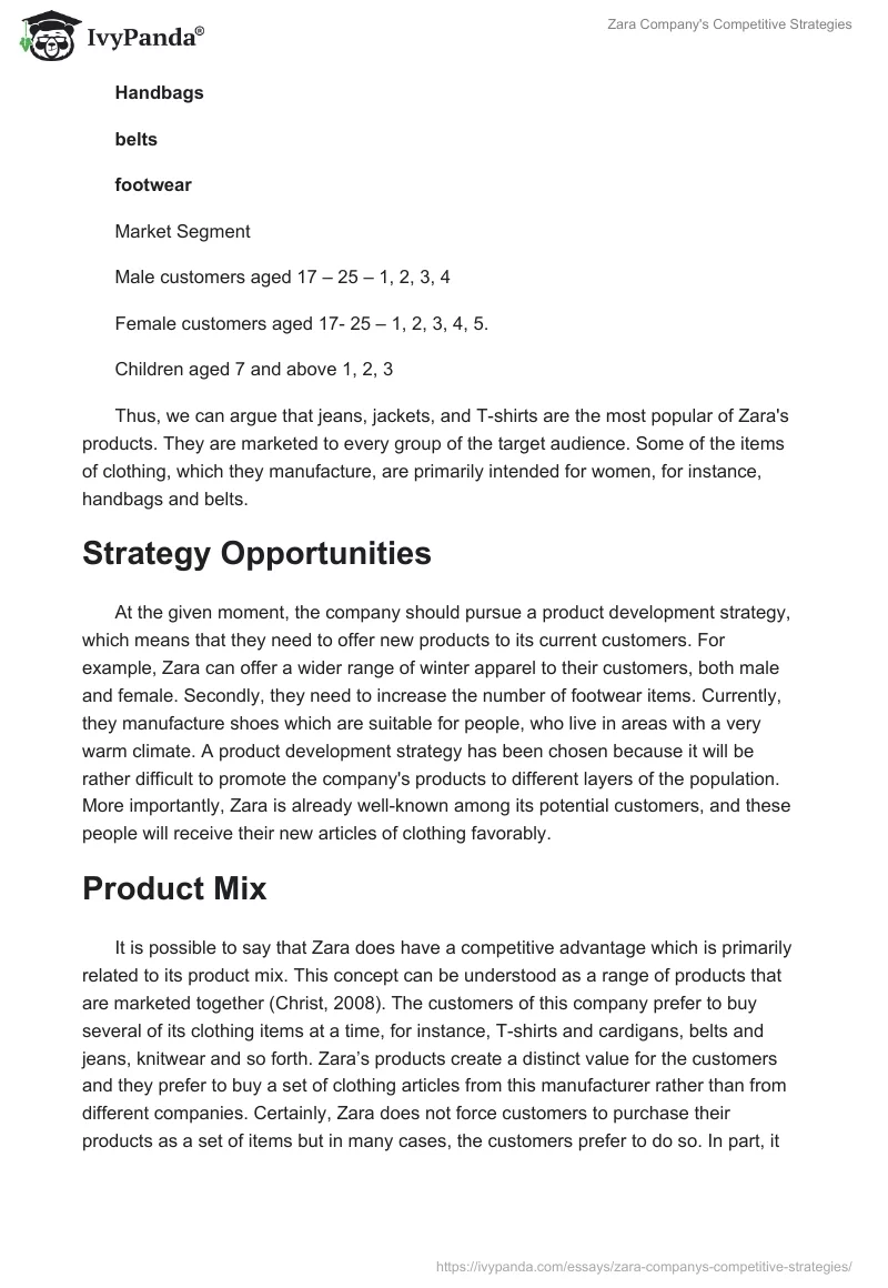 Zara Company's Competitive Strategies. Page 3