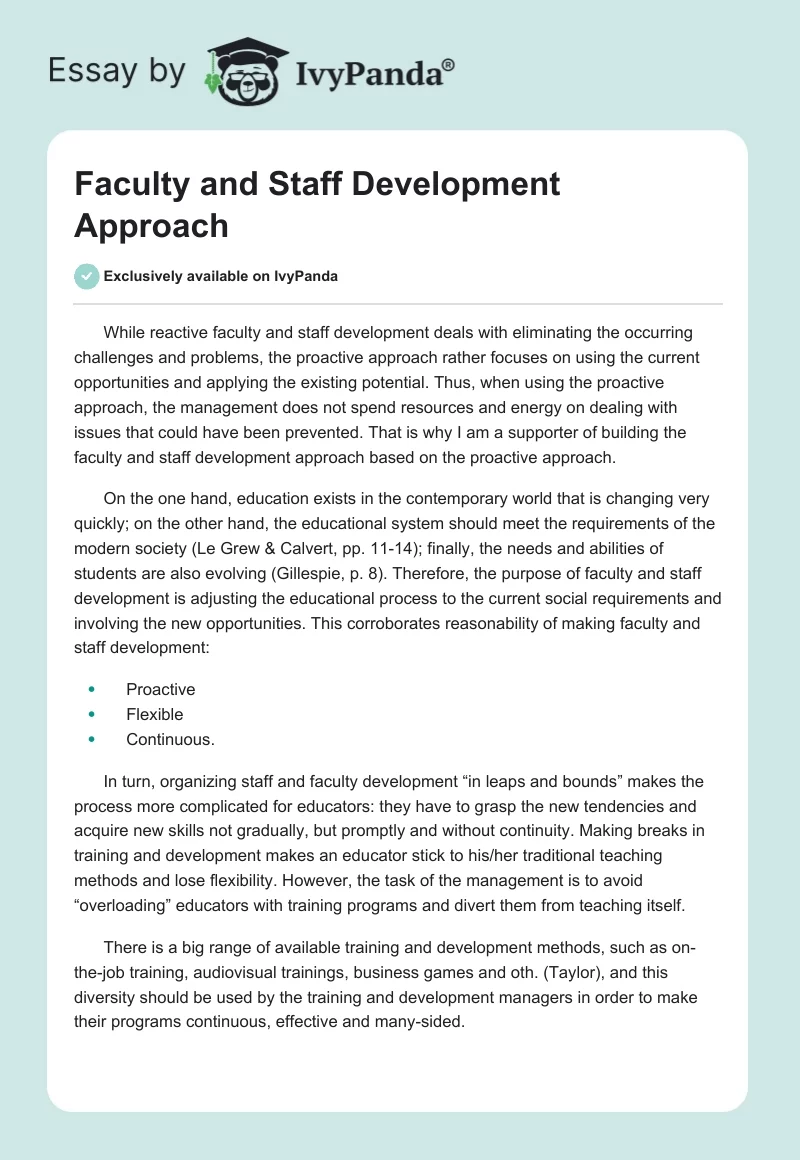 Faculty and Staff Development Approach. Page 1