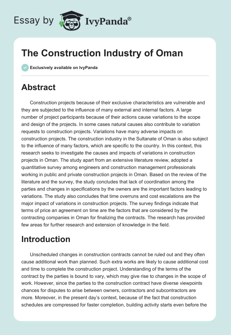 The Construction Industry of Oman. Page 1