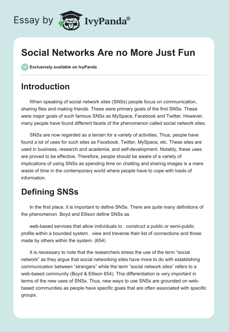 Social Networks Are no More Just Fun. Page 1