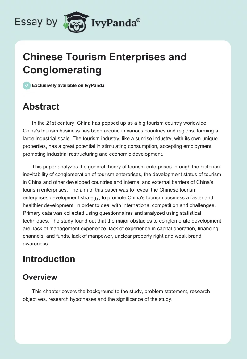 Chinese Tourism Enterprises and Conglomerating. Page 1