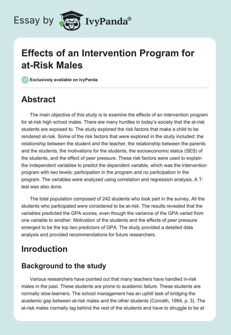 Effects of an Intervention Program for at-Risk Males. Page 1