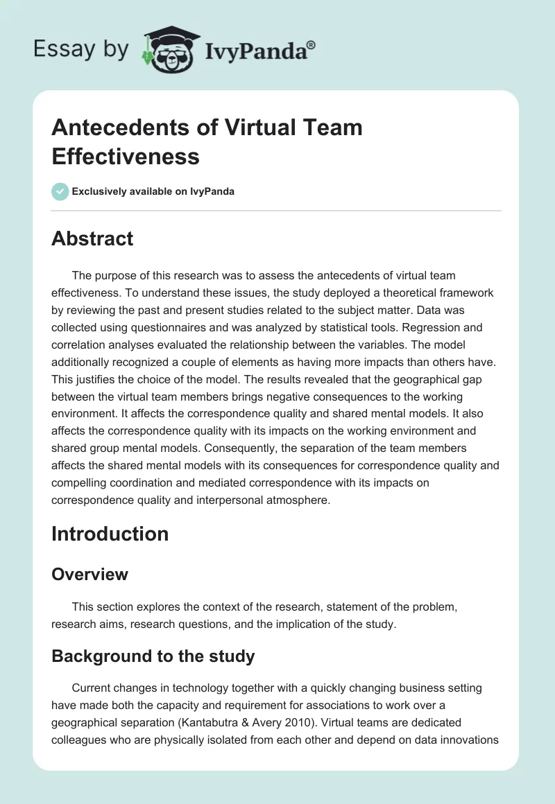 Antecedents of Virtual Team Effectiveness. Page 1