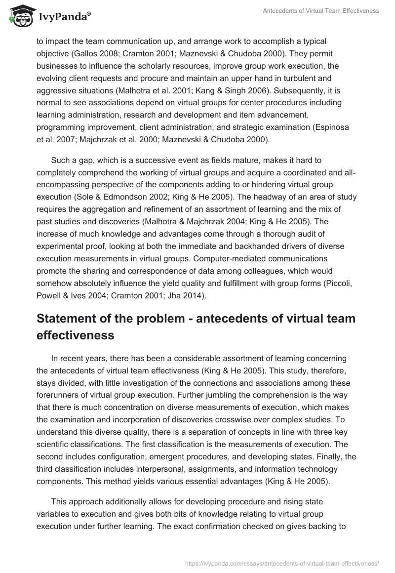 Antecedents of Virtual Team Effectiveness. Page 2