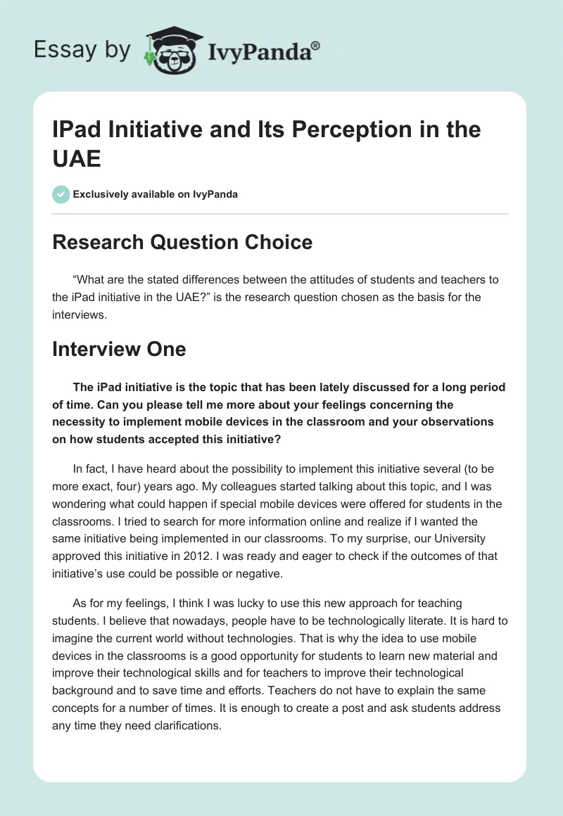 IPad Initiative and Its Perception in the UAE. Page 1