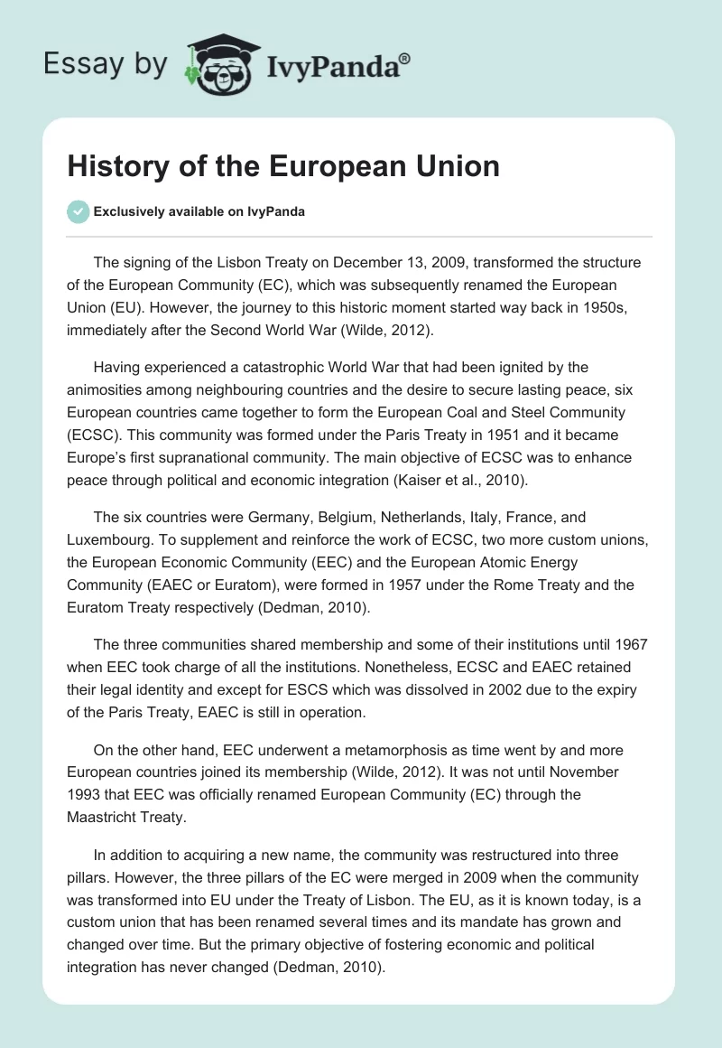 History of the European Union. Page 1