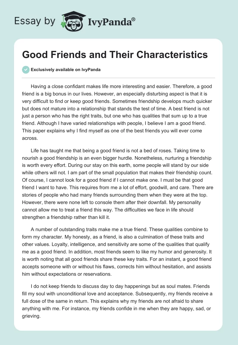 Good Friends and Their Characteristics. Page 1