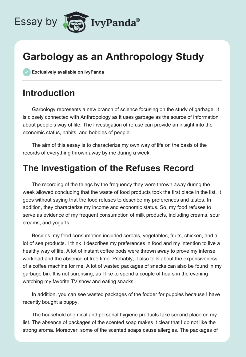 Garbology as an Anthropology Study. Page 1