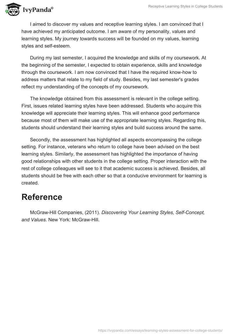 Receptive Learning Styles in College Students. Page 2