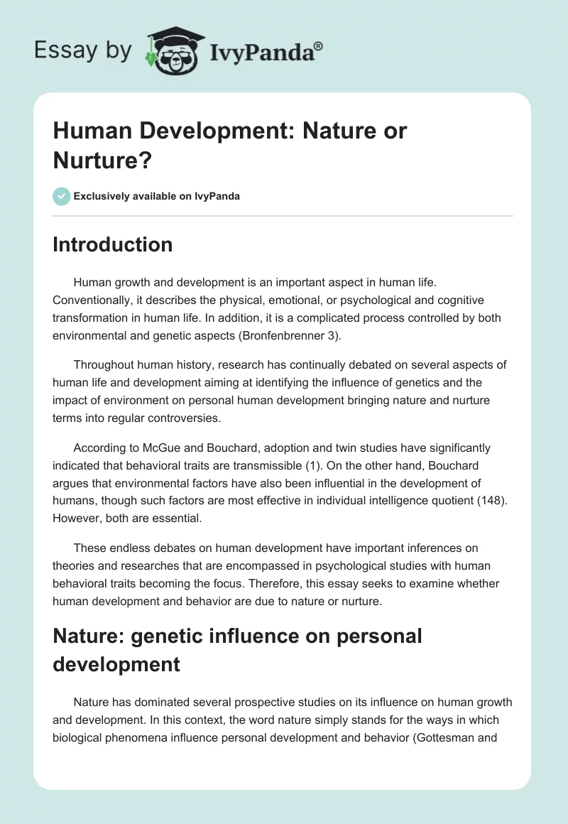 Human Development: Nature or Nurture?. Page 1