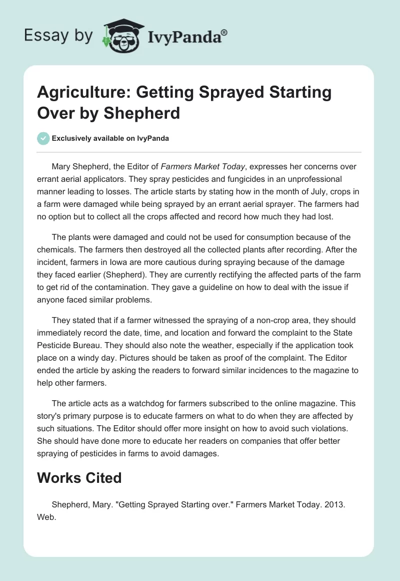 Agriculture: "Getting Sprayed Starting Over" by Shepherd. Page 1