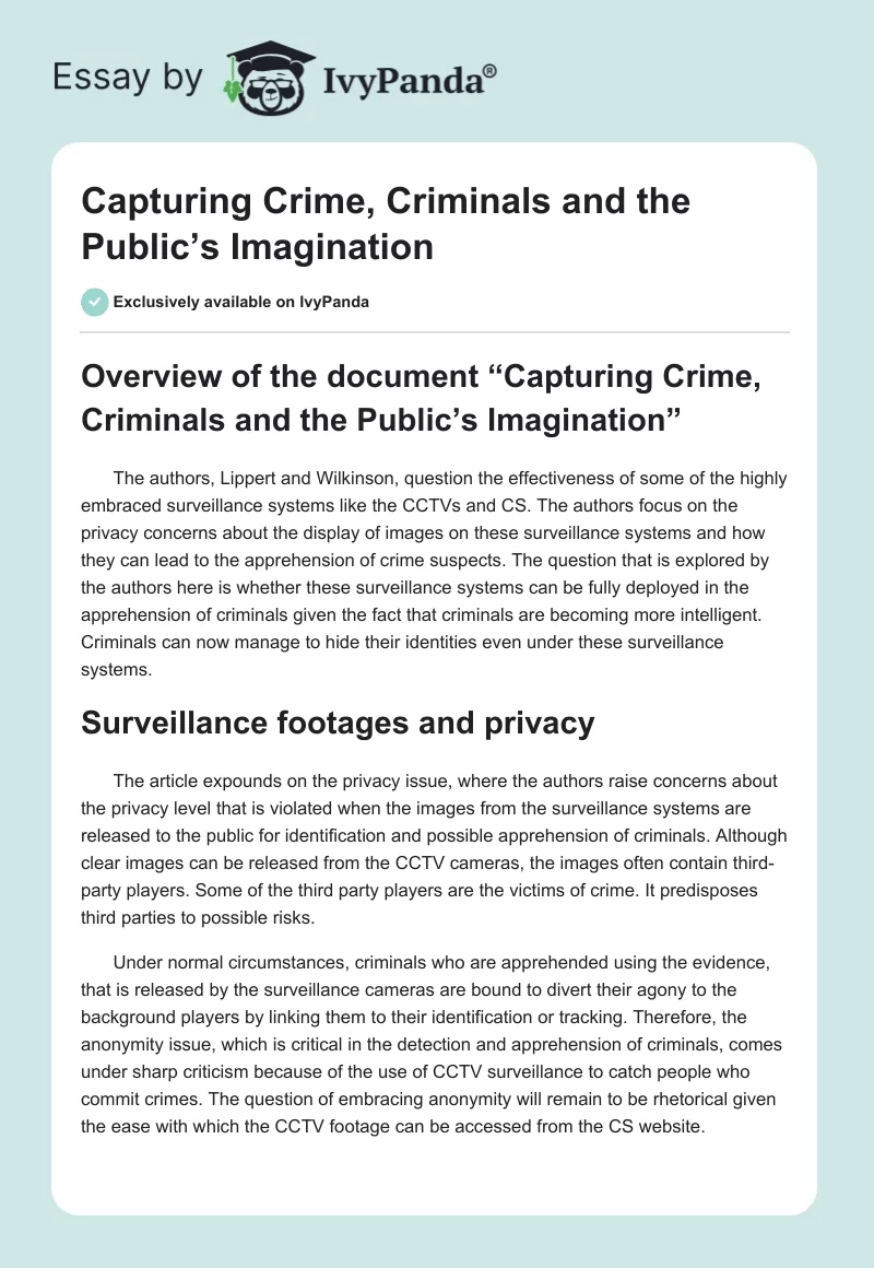 Capturing Crime, Criminals and the Public’s Imagination. Page 1