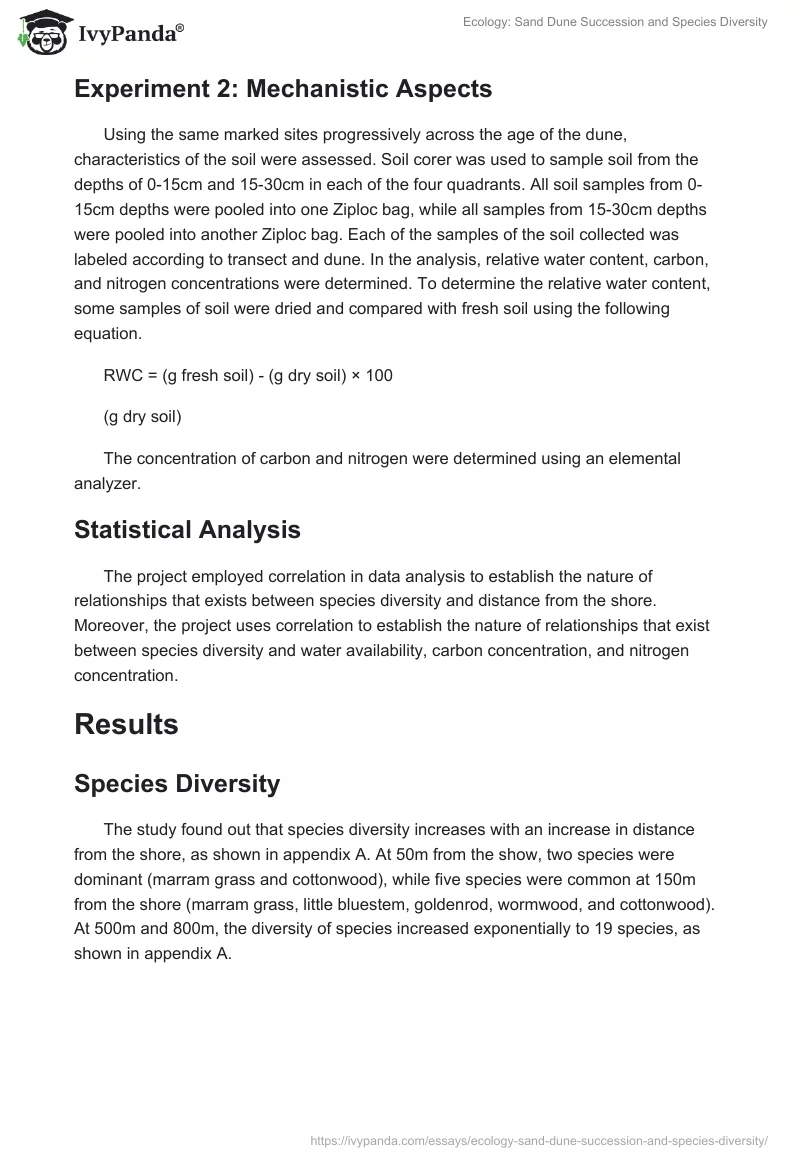 Ecology: Sand Dune Succession and Species Diversity. Page 4