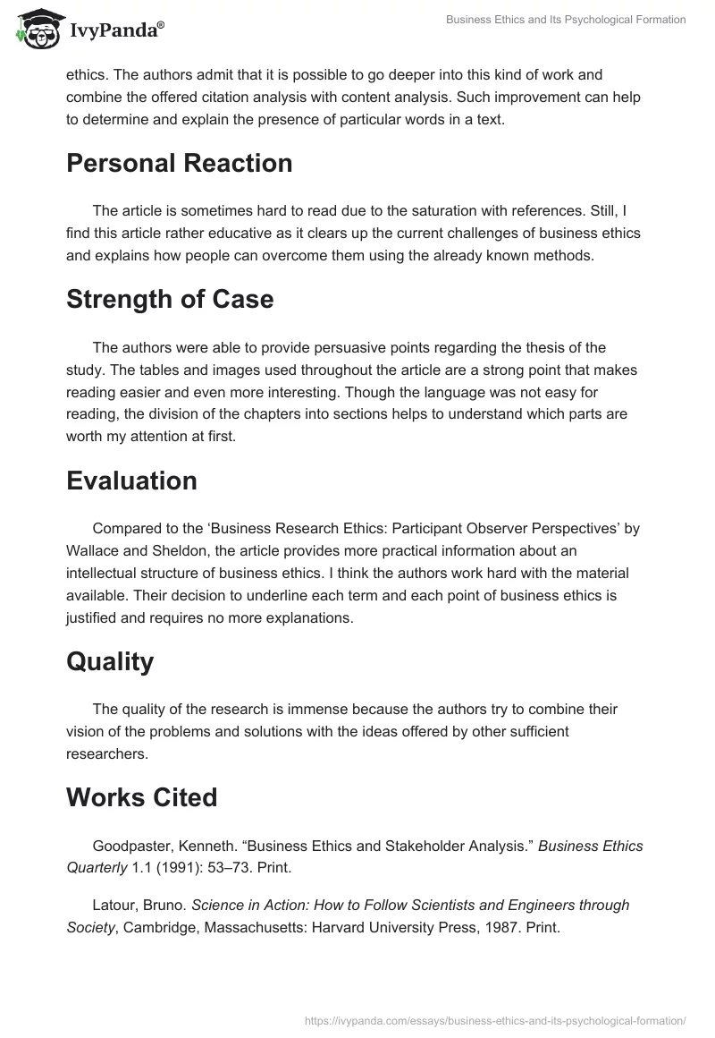 Business Ethics and Its Psychological Formation. Page 4