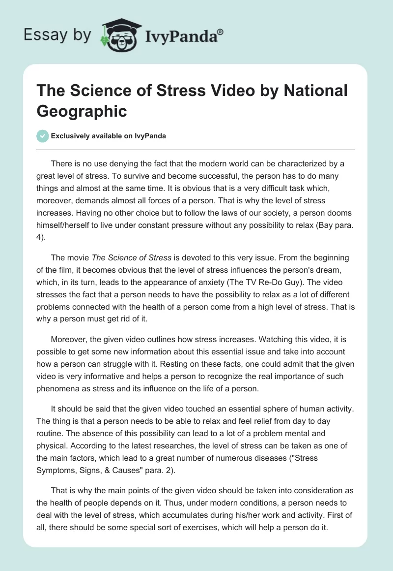 "The Science of Stress" Video by National Geographic. Page 1
