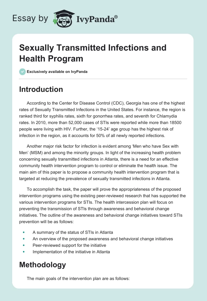 Sexually Transmitted Infections and Health Program. Page 1