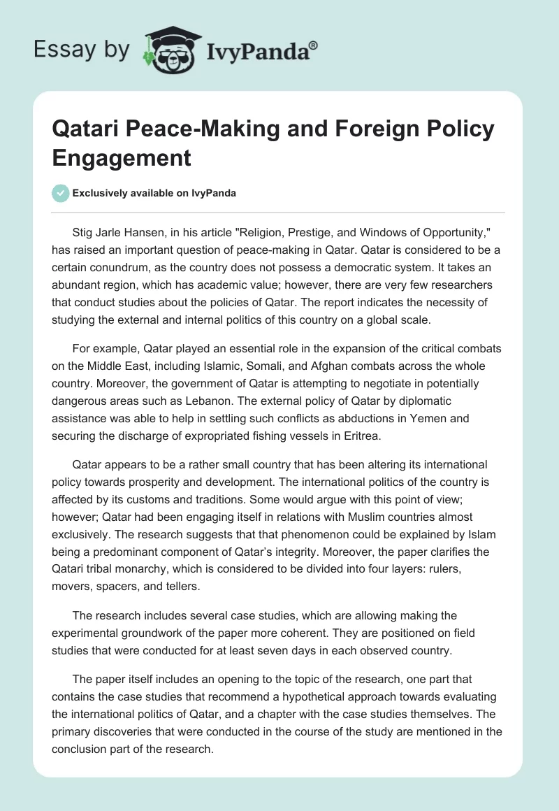 Qatari Peace-Making and Foreign Policy Engagement. Page 1