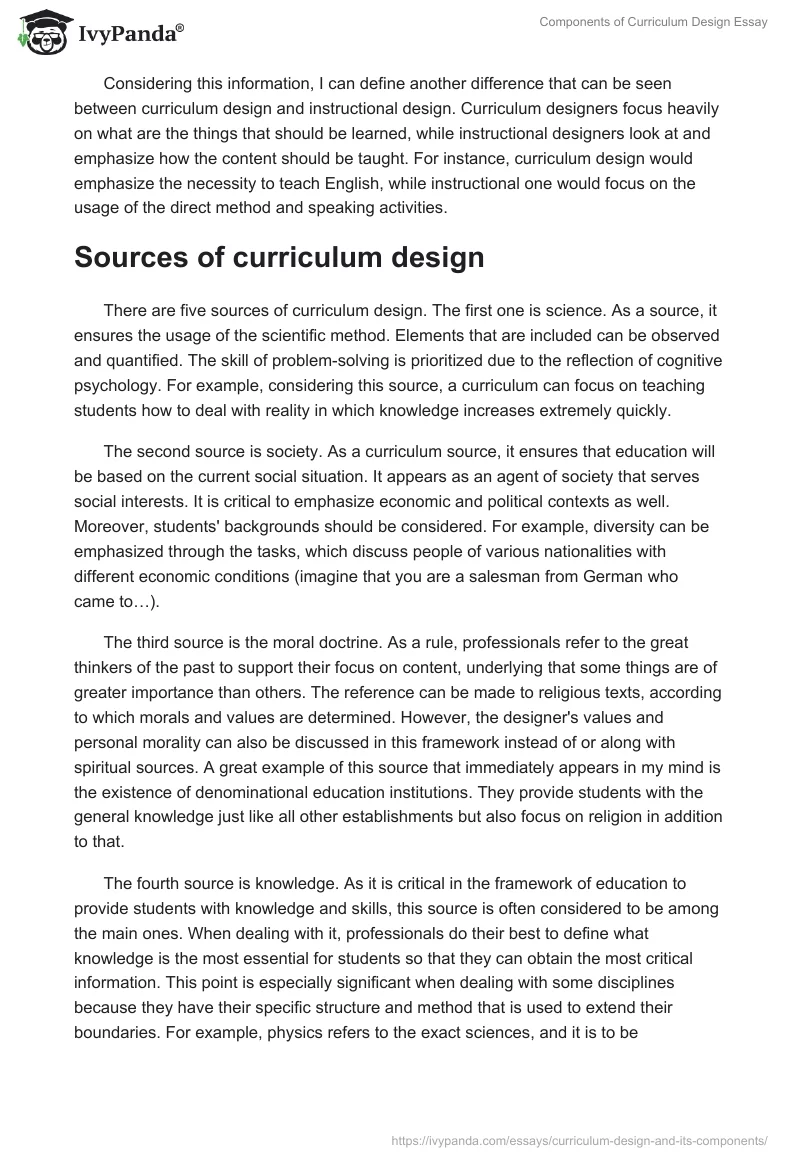 Components of Curriculum Design Essay. Page 2