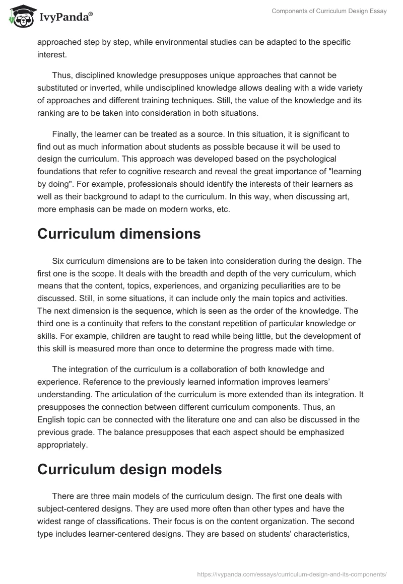 Components of Curriculum Design Essay. Page 3