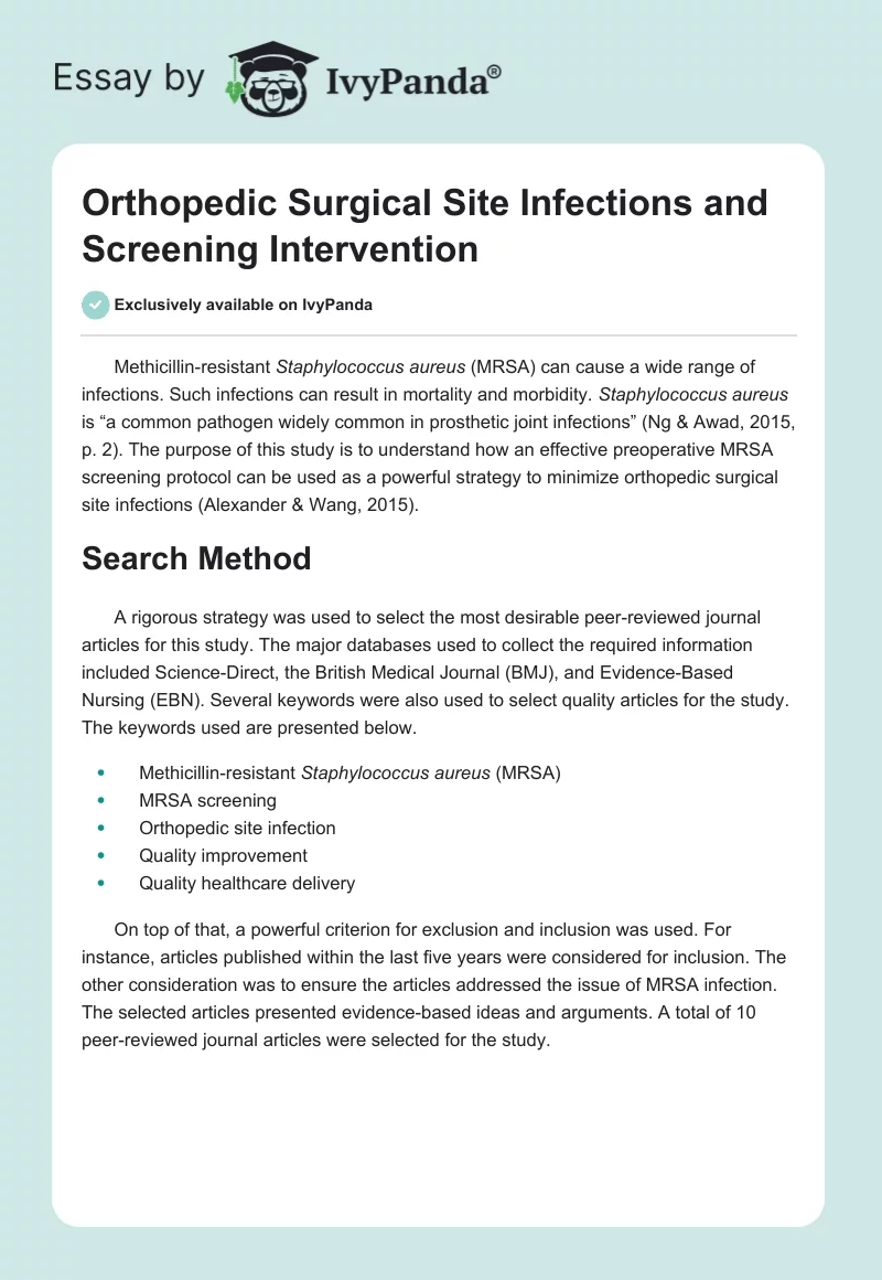 Orthopedic Surgical Site Infections and Screening Intervention. Page 1