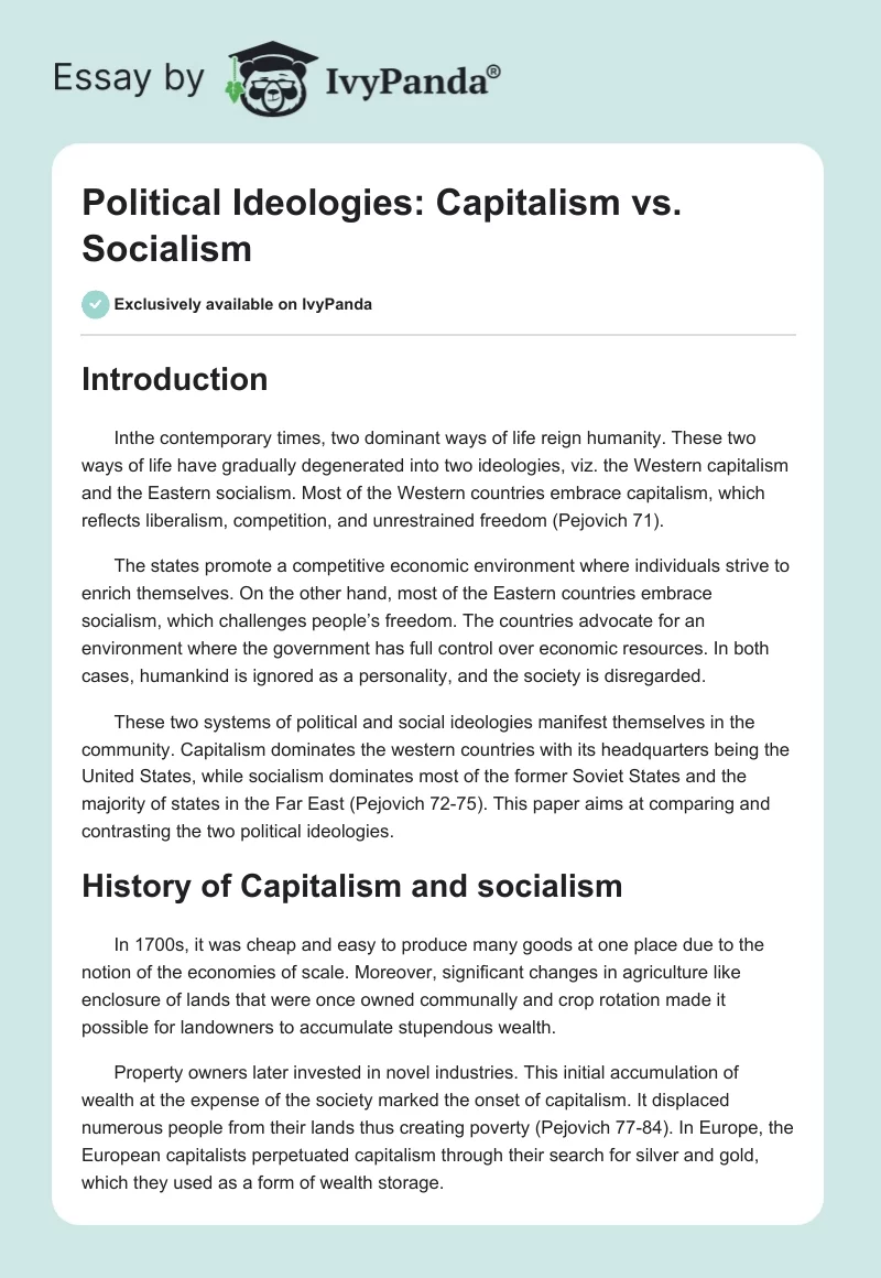 Political Ideologies: Capitalism vs. Socialism. Page 1