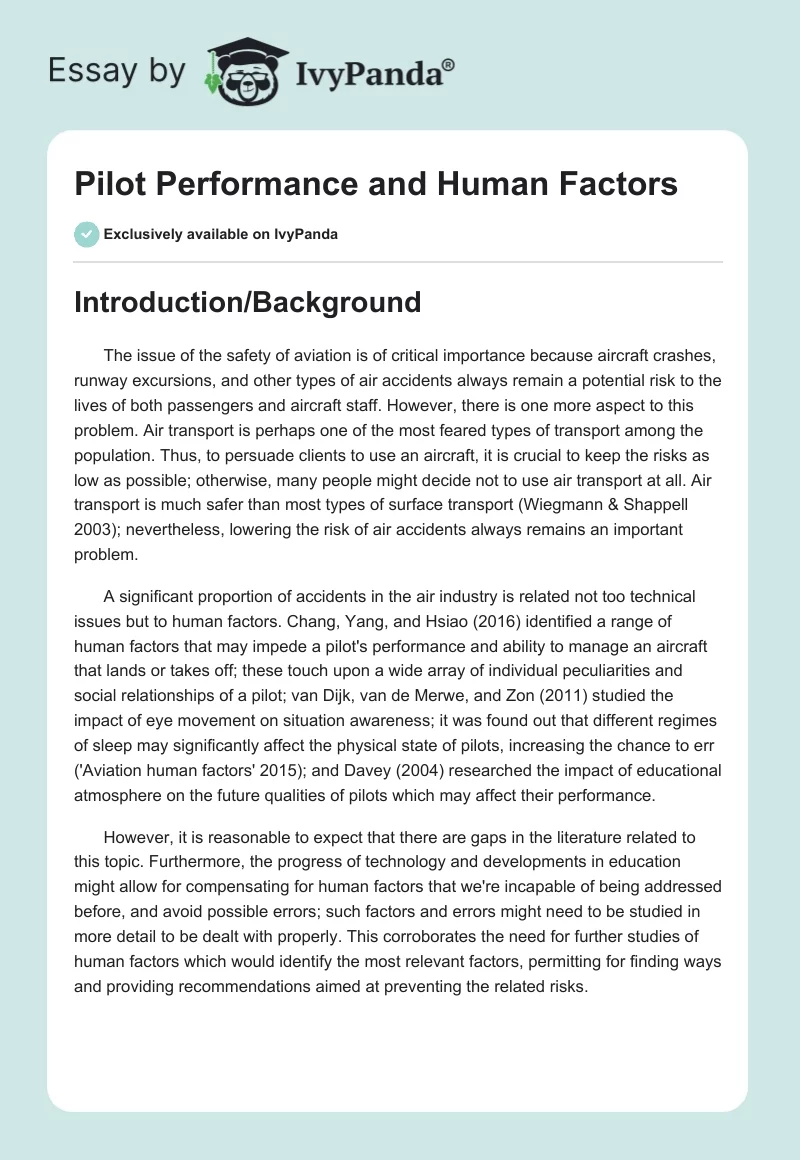 Pilot Performance and Human Factors. Page 1