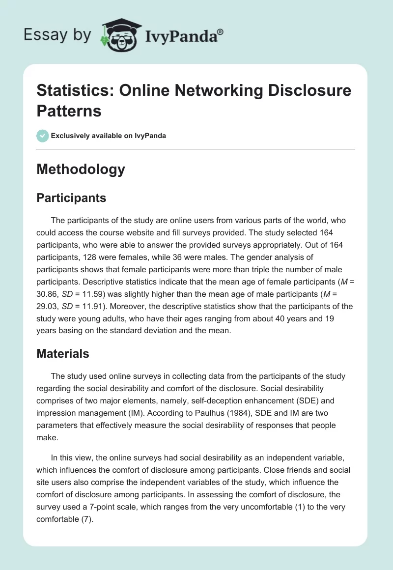 Statistics: Online Networking Disclosure Patterns. Page 1