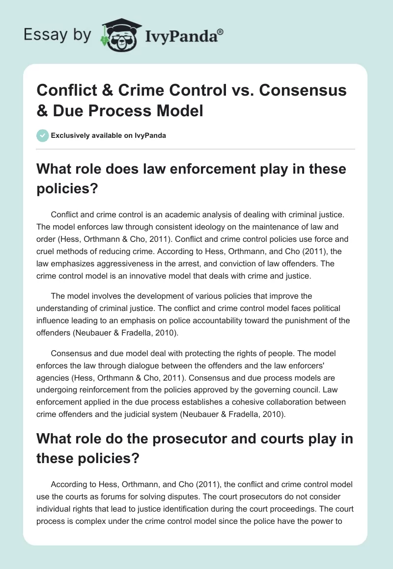 Conflict & Crime Control vs. Consensus & Due Process Model. Page 1