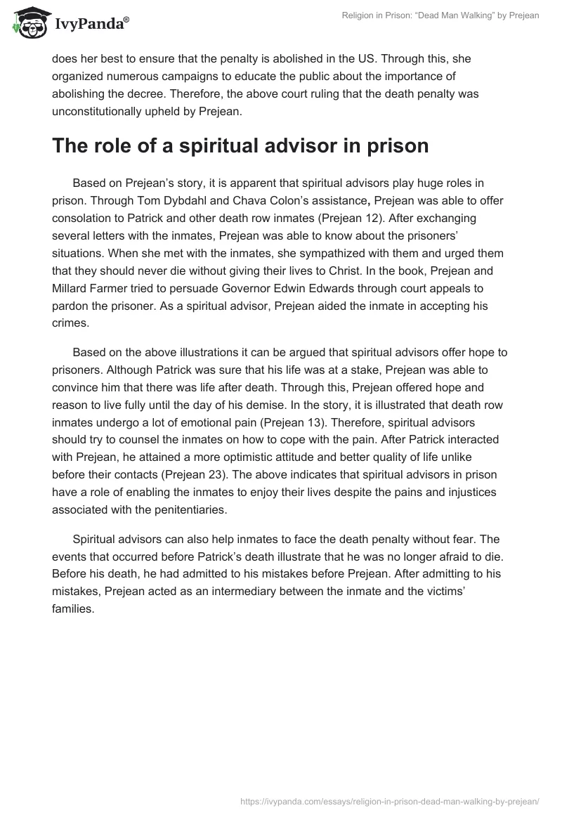 Religion in Prison: “Dead Man Walking” by Prejean. Page 3