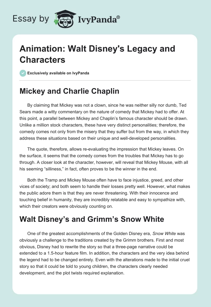Animation: Walt Disney's Legacy and Characters. Page 1