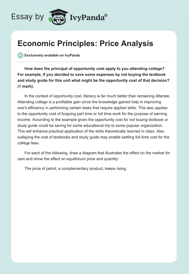 Economic Principles: Price Analysis. Page 1