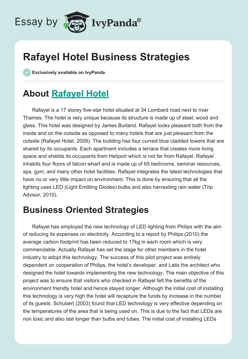 Rafayel Hotel Business Strategies. Page 1