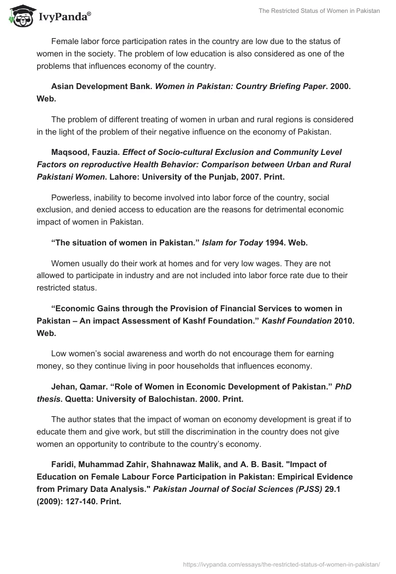 The Restricted Status of Women in Pakistan. Page 2