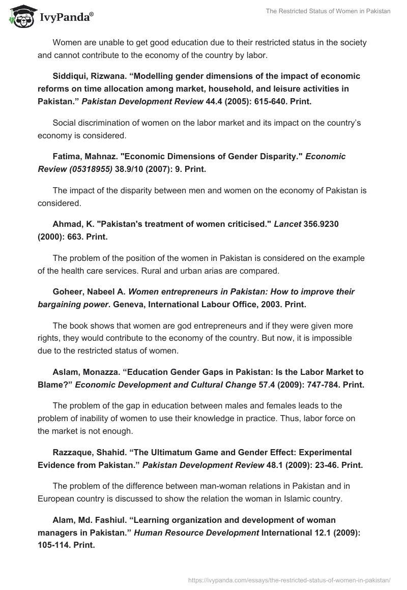 The Restricted Status of Women in Pakistan. Page 3