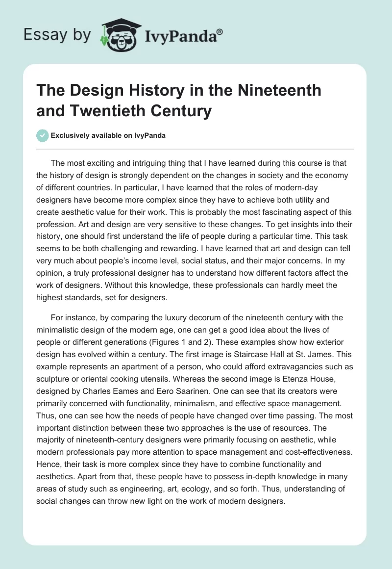 The Design History in the Nineteenth and Twentieth Century. Page 1
