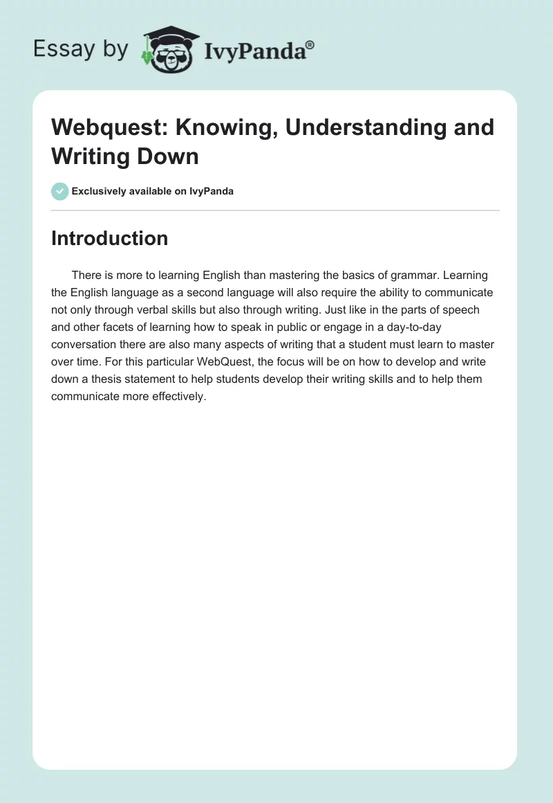 Webquest: Knowing, Understanding and Writing Down. Page 1