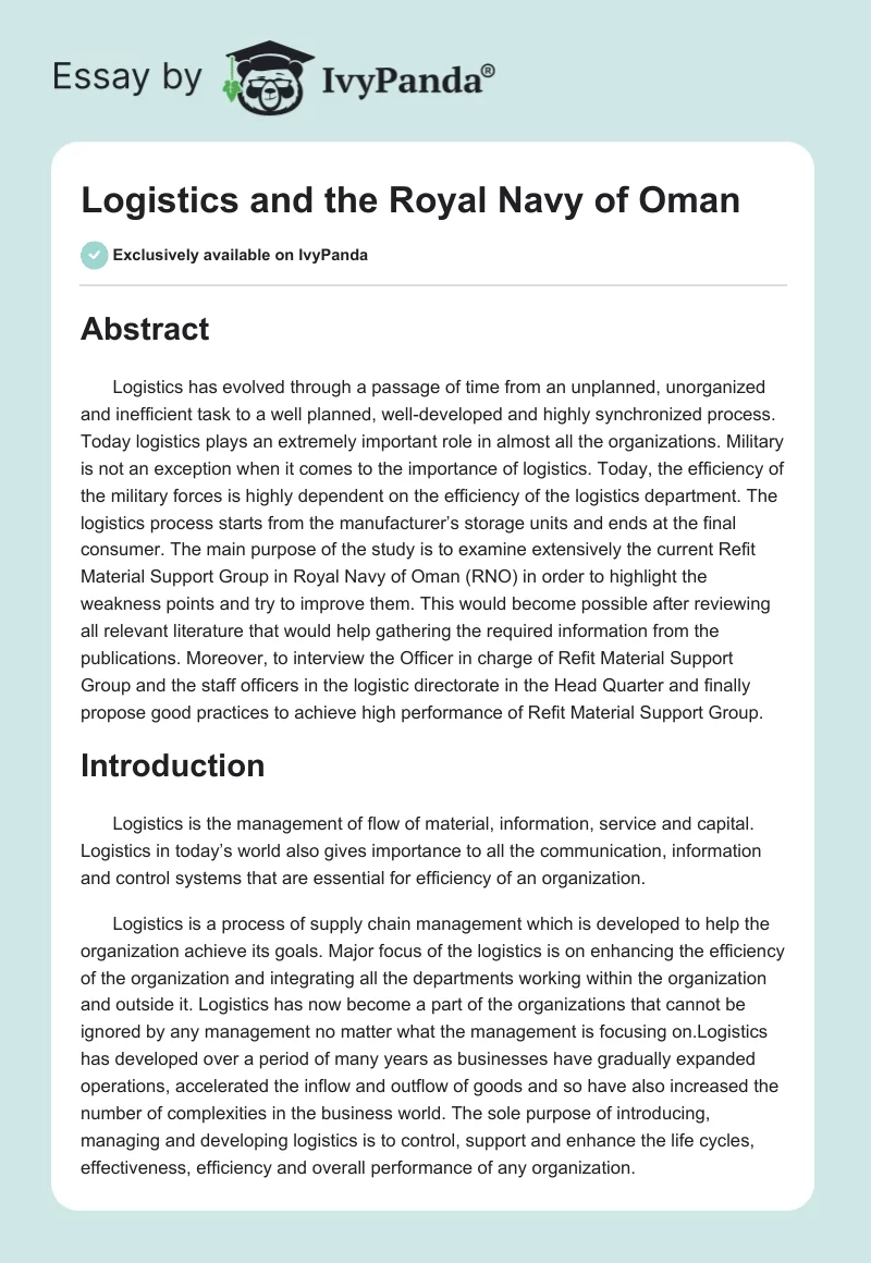 Logistics and the Royal Navy of Oman. Page 1