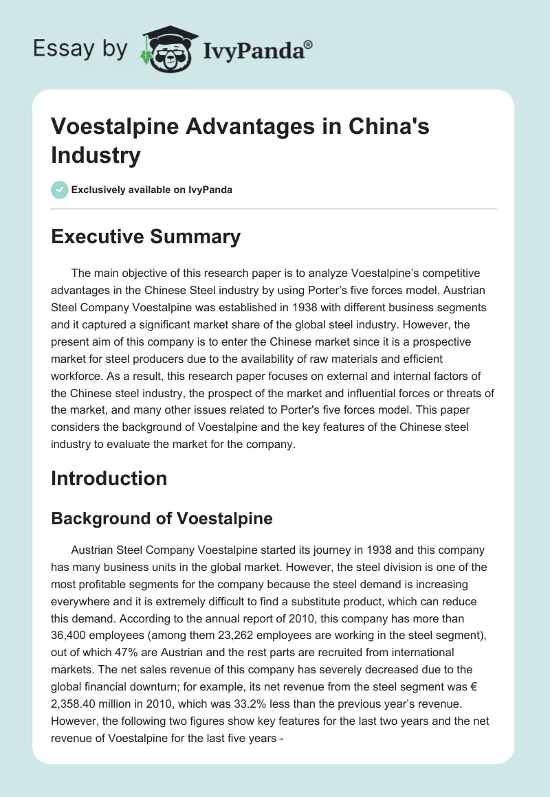 Voestalpine Advantages in China's Industry. Page 1