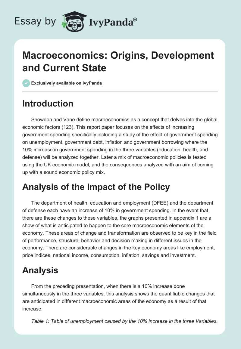 Macroeconomics: Origins, Development and Current State. Page 1